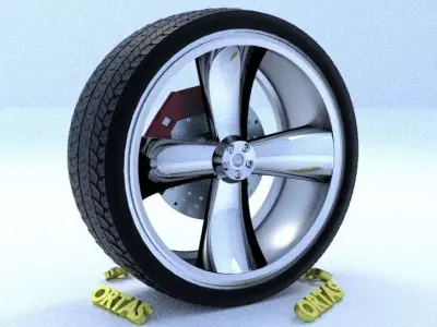 ORTAS CAR RIM 49 GAME READY RIM TIRE AND DISC 3D model