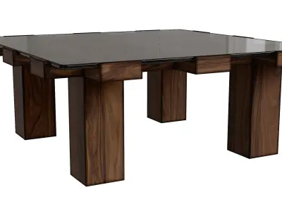 Solid Wood Square Glass Top Coffee Table Low-poly 3D model