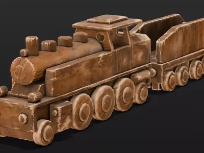  Wooden Train 3D Model  Low-poly 3D model