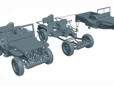 vehicle pack  military truck ambulance jeep 3D print model