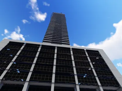 tower 4 tall building with helicopter on top Low-poly 3D model