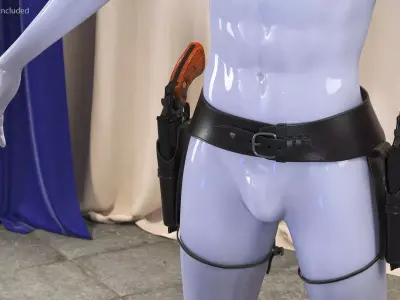 Double Gun Belt Black with Revolvers 3D model