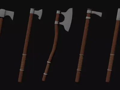 Set of 5 medieval axes - procedural materials Low-poly 3D model