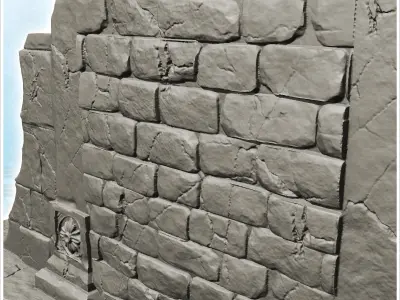Ruined fountain with stairs and sculpted lion 2 3D print model