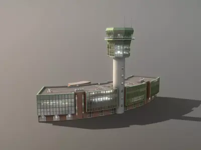 Airport Control Tower LIRN KDP Naples International Airport   Low-poly 3D model