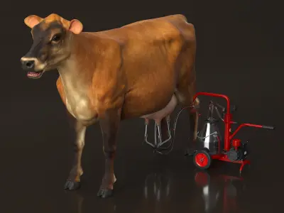 Cream Cow and Milking Machine 3D model