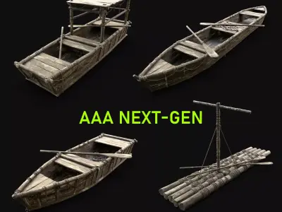 BOAT ROWBOAT GONDOLA RAFT WOODEN FISHERMAN COLLECTION PACK purchase