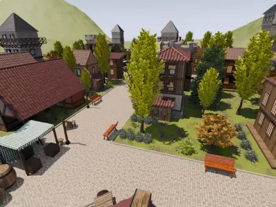 Walled Medieval Town 3D model purchase