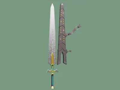 Fantasy Sword01 Game-Ready PBR Unity UE V-Ray Textures Inlcuded Low-poly 3D model