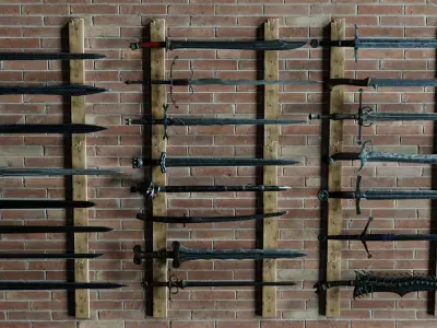 30 Fantasy Sword Models For Games with Textures Low-poly 3D model