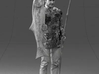 000290 Fisherman Holding Fish and Rod 0916 3D model