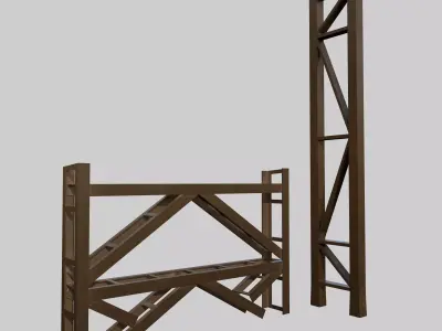 Hanger Side Beams and Pillars Low-poly 3D model
