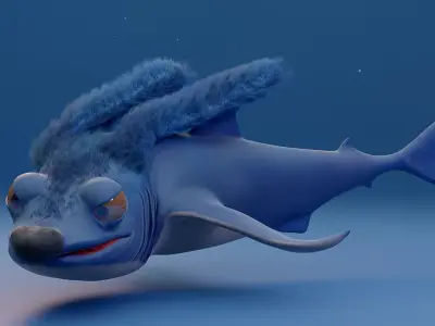 RabbitShark cartoon shark Low-poly 3D model