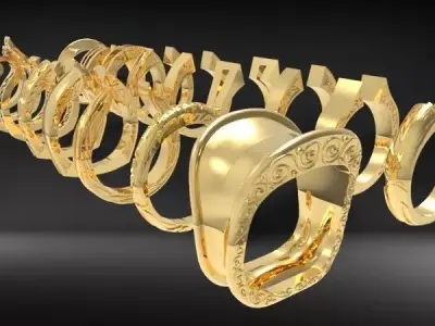 Various Shanks Rings Jewelry findings Hand Engraved Style 3D print model