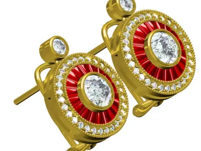 Red Baguette Round Shaped Omega Earring 3D print model