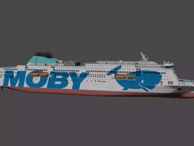Passenger Ro-Ro Cargo Ship 3D  model Low-poly 3D model