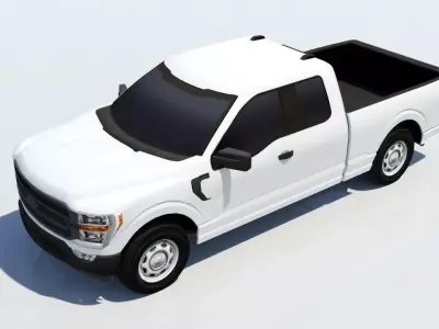 half ton Pickup truck ext cab low poly static Low-poly 3D model