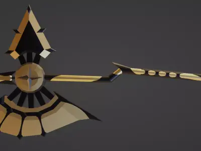 stylized golden fantasy axe Free low-poly 3D model