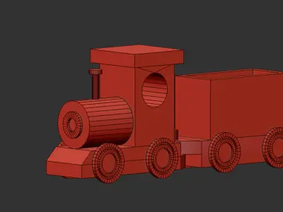 Toy train wood Low-poly 3D model