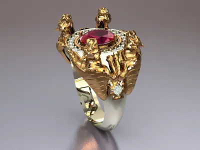Tiger Four Ruby Ring 3D print model