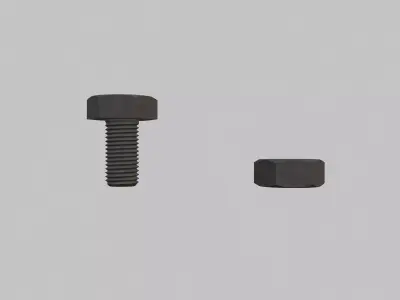 M3 Hex Bolts and Nuts with Rusty Iron Texture  Fine Threads 3D model
