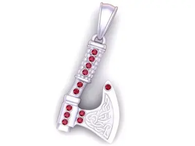 Axe Pendant with Celtic Knotwork and Ruby Accents 3D print model