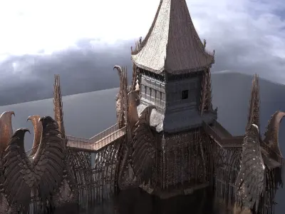 Emperor Dragon Winged Temple Fantasy bidges 3D model