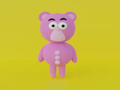 Pink Teddy Bear Low-poly 3D model