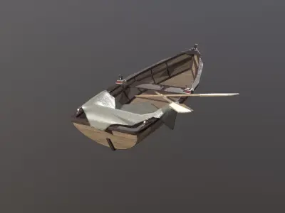 Old wooden boat 3D model Low-poly 3D model