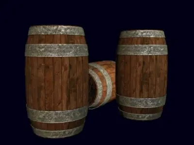 Wooden Metal Barrel Low-poly 3D model