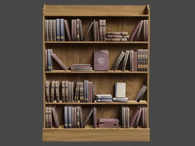 Bookcase wooden with books Low-poly 3D model