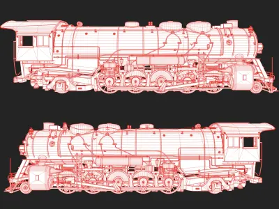  Santa Fe Steam train Locomotive  Low-poly 3D model
