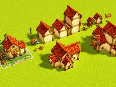 Modular Medieval Town Low-poly 3D model