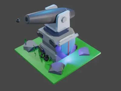 Canon for mobile game  Low-poly 3D model