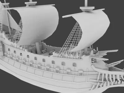Low Poly Pirate Of The Caribbean Flying Dutchman No Texture Low-poly 3D model
