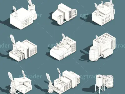 Low Poly Building Industry Isometric Icon Low-poly 3D model