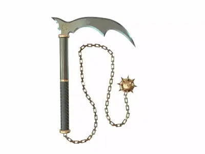 Kusarigama scythe with chain Low-poly 3D model