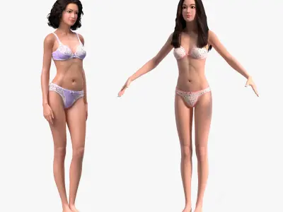 Rigged Asian Women in Lingerie Collection for Cinema 4D 3D model