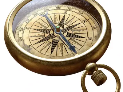Vintage Brass Compass model with PBR textures 3D model