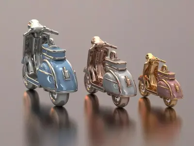 Vespa Motorcycle Pendant 3 MODELS Enamel Jewelry Charm STL 3D print model