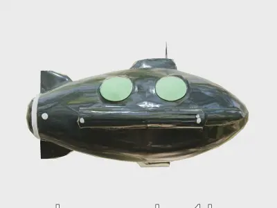 Futuristic Underwater Taxi Submarine with Green Portholes Low-poly 3D model