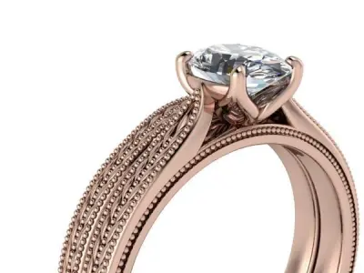 Antique Oval Hand Engrave Design Classic WeddingRing Set Jewelry 3D print model