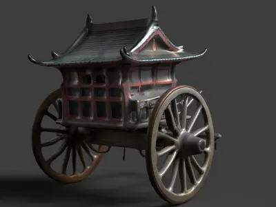 Chinese ancient wooden  carriage   Low-poly 3D model get