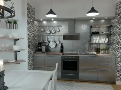 Industrial themed kitchen scene - IKEA Varsta 3D model
