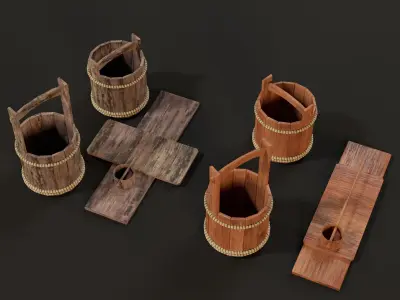 Antique Japanese Wooden Mizuoke Bucket Low-poly 3D model