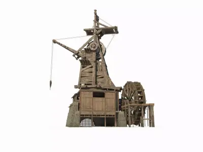 Ancient buildings large docks cranes and transport planes 3D model