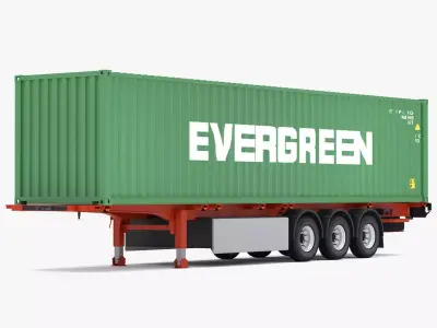 Chassis Semi Trailer with Evergreen Shipping Container 3D model