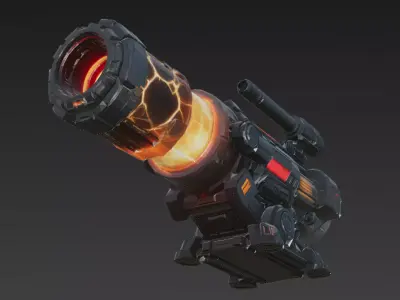 Red Cyber Turret Model Low-poly 3D model