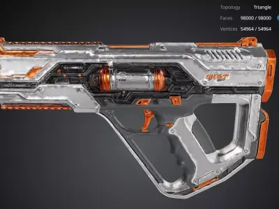 Orange and White Futuristic Gun 3D model