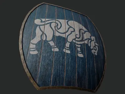 Slavic hybrid shield-painted blue with bull symbol Low-poly 3D model